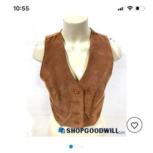 WESTEREN WEAR WOMEN'S SUEDE BUTTON DOWN LEATHER CROP VEST Size MEDIUM